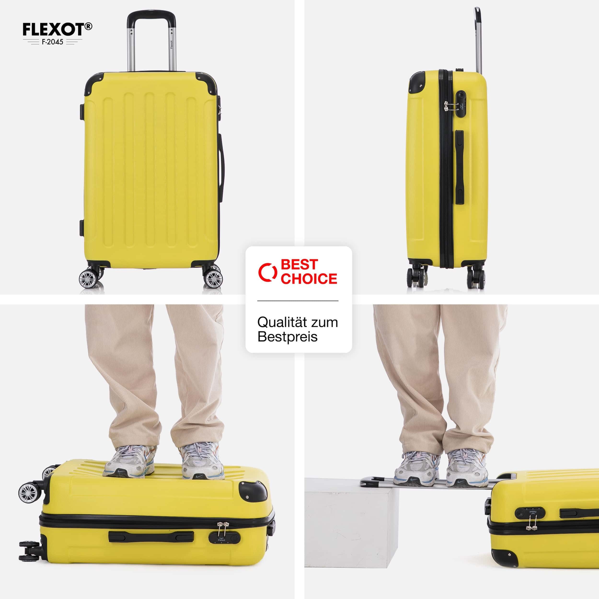 Flexot Hartschalen-Trolley F-2045 Kofferset, 360° Rollen, robuster Reisekoffer, Bordcase, 4 Rollen, Robuster und moderner Koffer mit vier 360° Rollen und Zahlenschloss