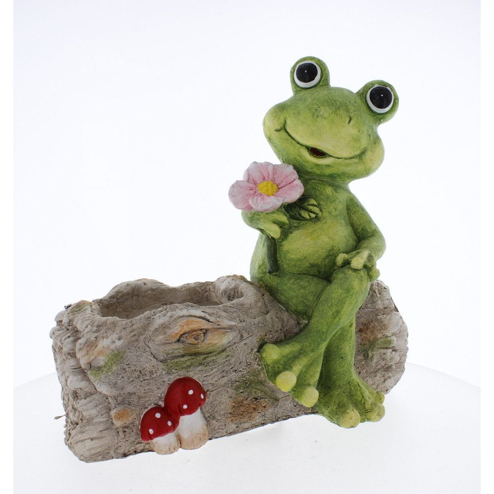 MICA Blumentopf Übertopf Frosch auf Ast grün/braun/rosa - ca. 38 x 18,5 x 36,5 cm