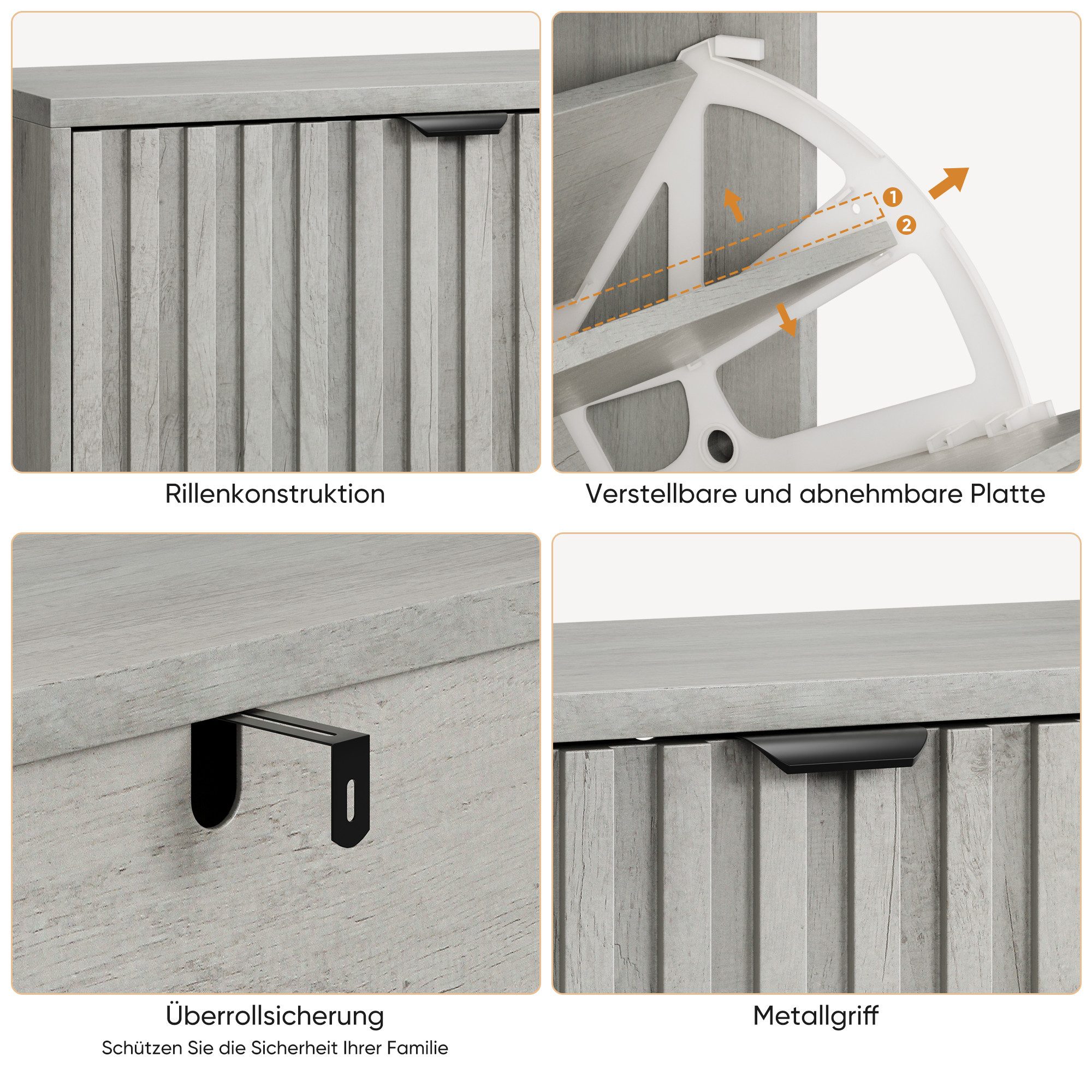 Odikalo Schuhschrank Schuhregal Schuhe Schrank, schmal grau (Ein versteckter Schuhschrank mit einem 60cm grauen Rillendesign und 2-Klapp-Schubladen, verwendet als eigenständiger Schuhschrank für Eingänge, Flure, Wohnzimmer und Schränke)
