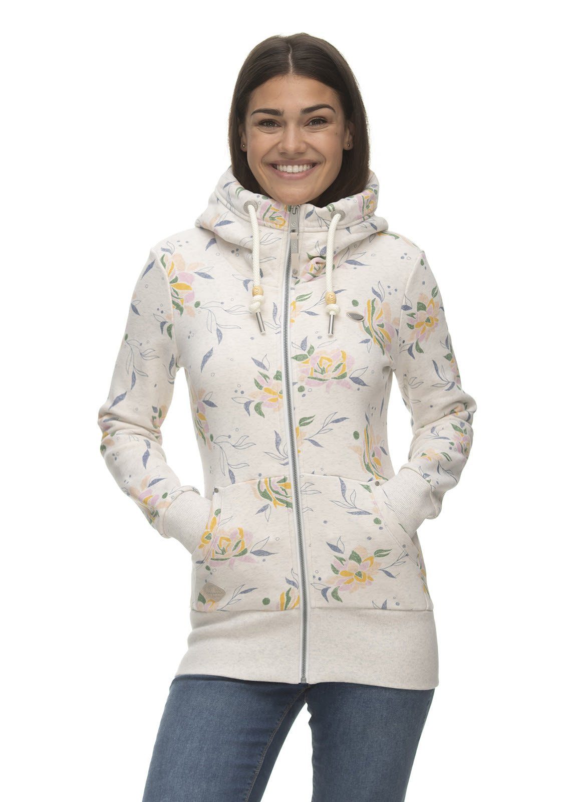 White W Flowers Damen Fleecepullover Sweater Zip Neska Ragwear Ragwear