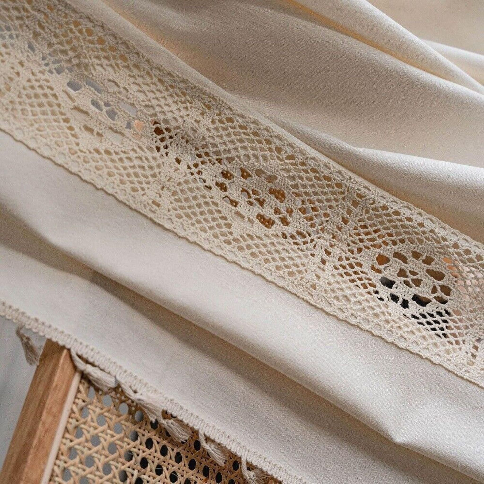 FELIXLEO Duschvorhangklammer Boho Vorhaenge Baumwolle Leinen Gardinen Blickdicht Beige 150x220cm