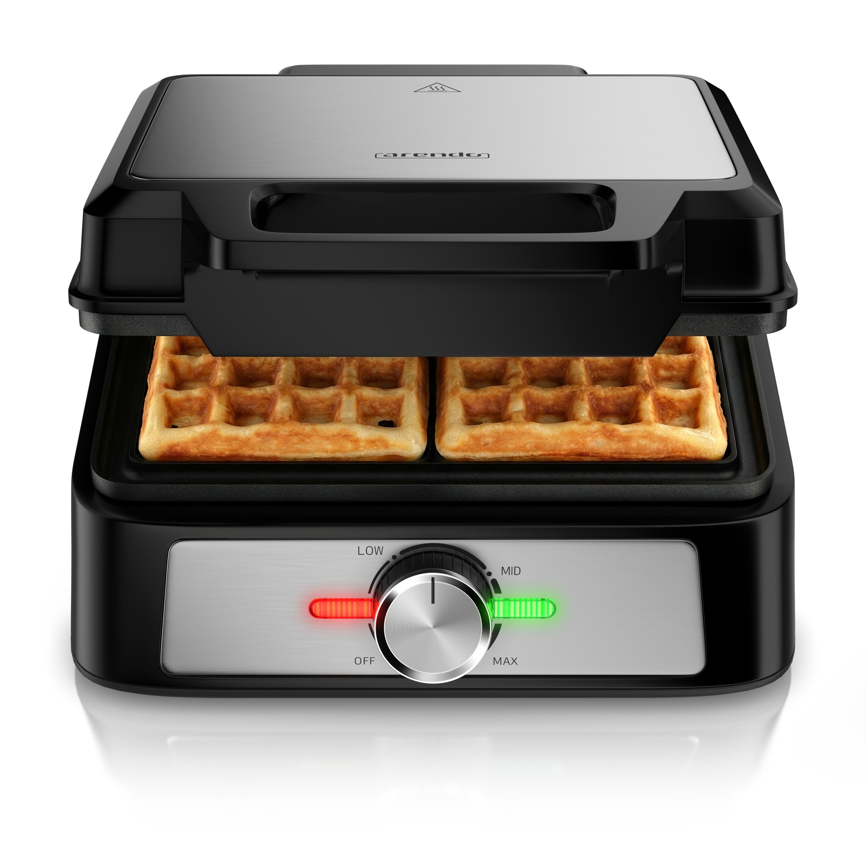Arendo Waffeleisen Waffelautomat doppelt für belgische Waffeln mit Antihaftbeschichtung, 1600 W, Stufenloser Bräunungsregler, Antihaftbeschichtung & Backampel