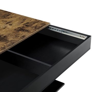 en.casa Couchtisch, »Lünen« mit aufziehbarer Tischplatte 40x110x60 cm Holzoptik/Schwarz