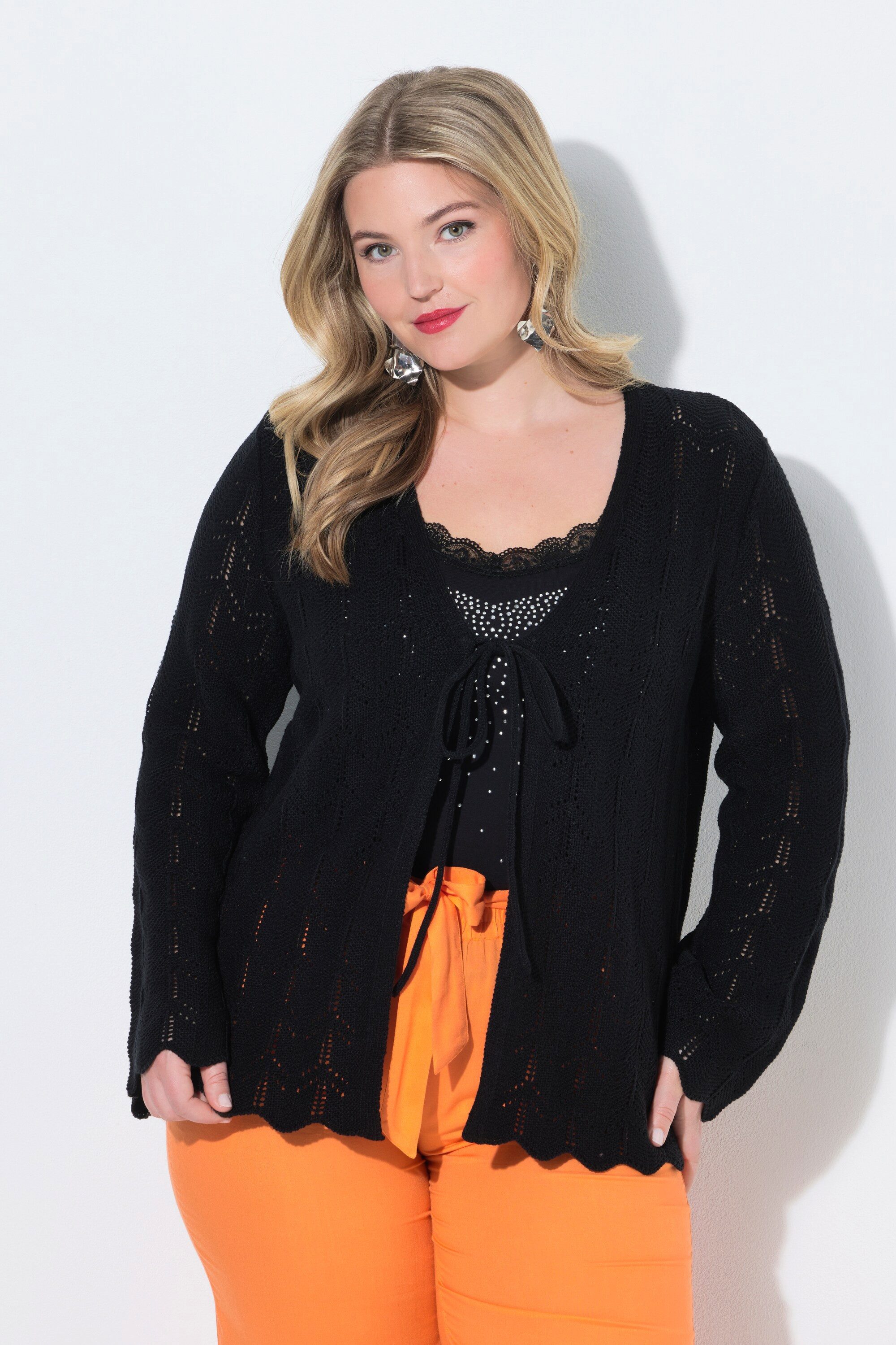MIAMODA Strickjacke Strickjacke gerade Passform Ajourstrick Langarm