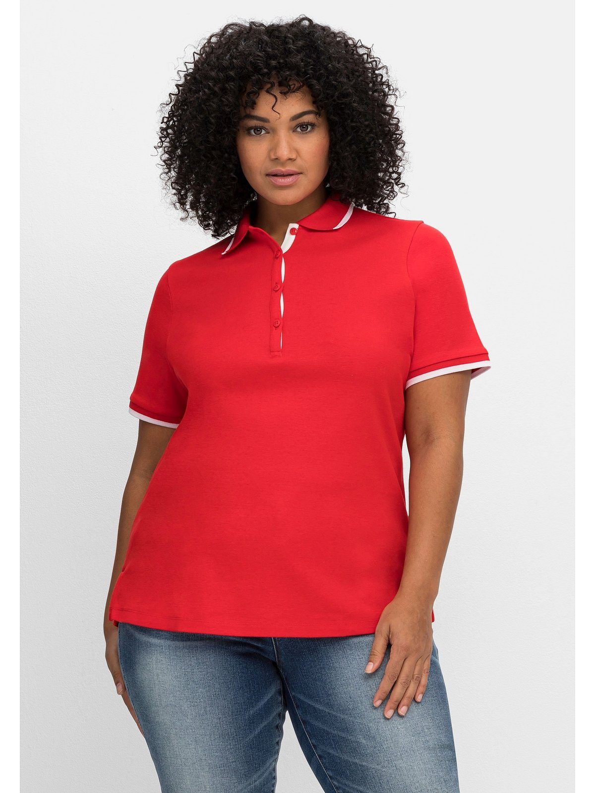 Sheego T-Shirt Große Größen mit Kontrastkanten, leicht tailliert | V-Shirts