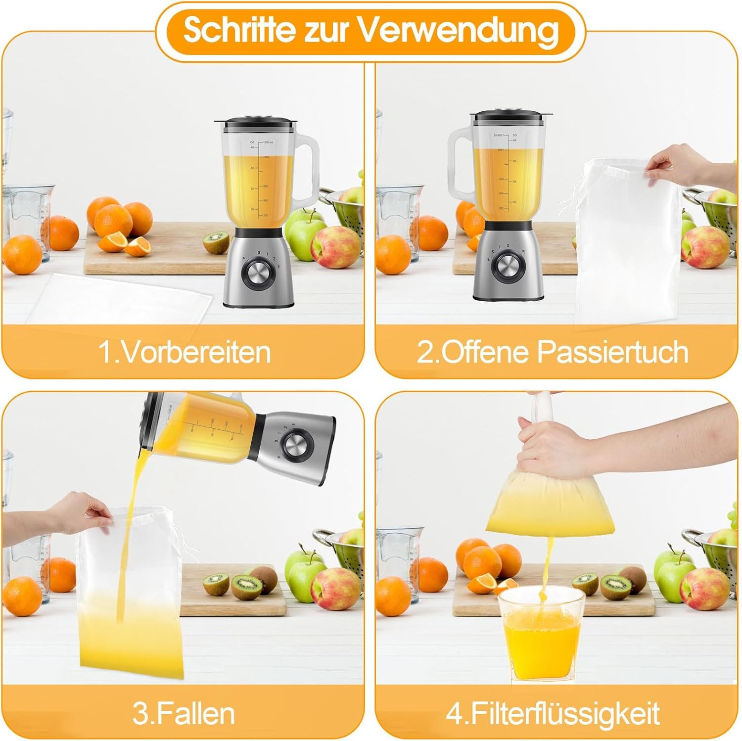 FELIXLEO Passiersieb 6er Nussmilchbeutel Nylon Passiertuch Wiederverwendbar 20x30, (1-St)