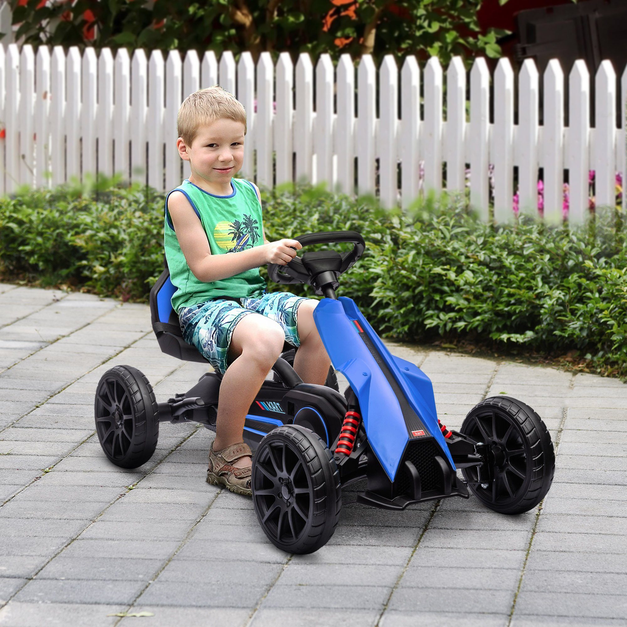 HOMCOM Go-Kart Kinderfahrzeug mit verstellbarem Sitz, Tretfahrzeug, für Kinder, Blau