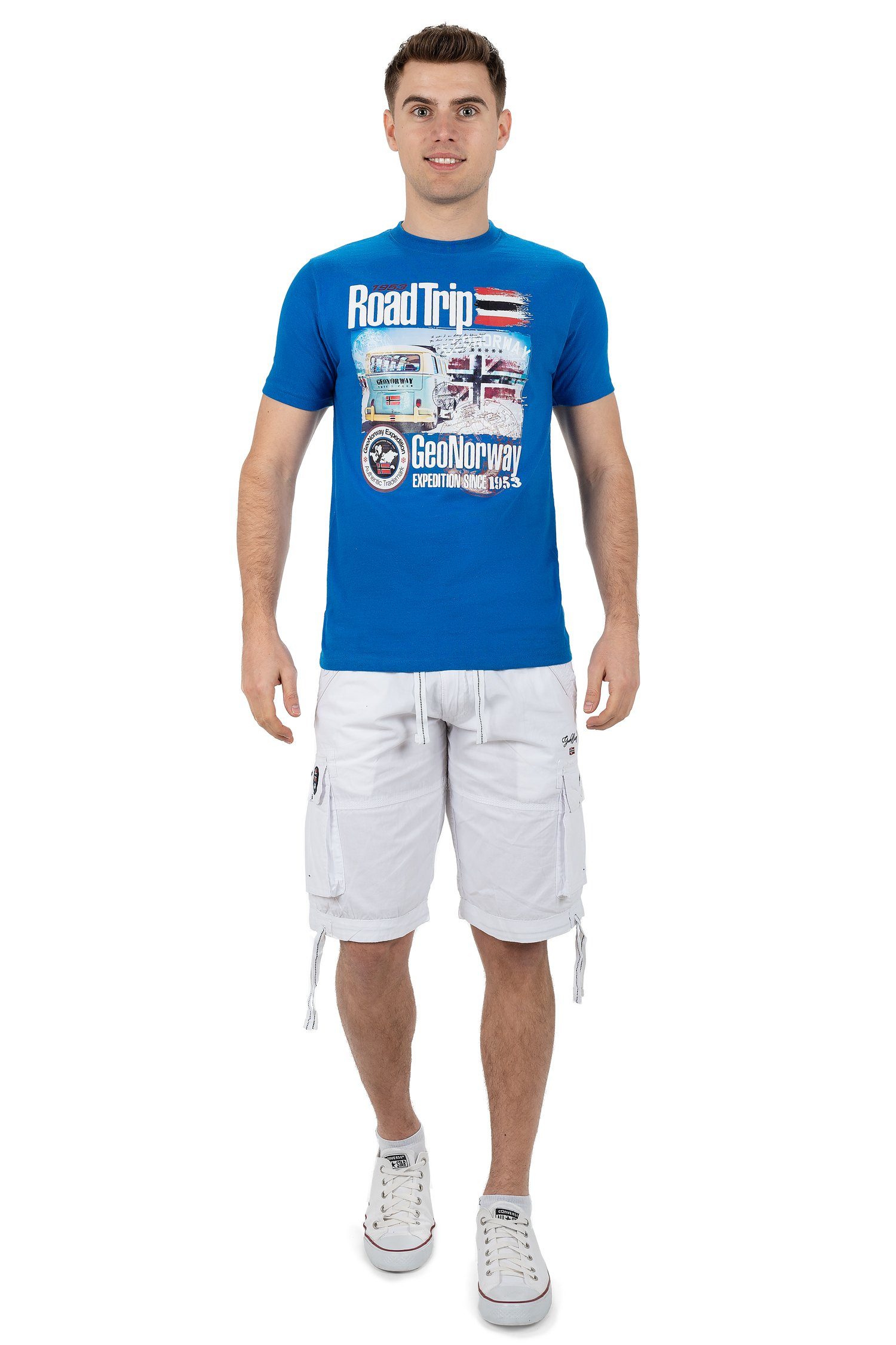 Geo Norway T-Shirt Herren Regular Fit Kurzarmshirt bajiami men Royal Blue XL mit auffälligen Prints