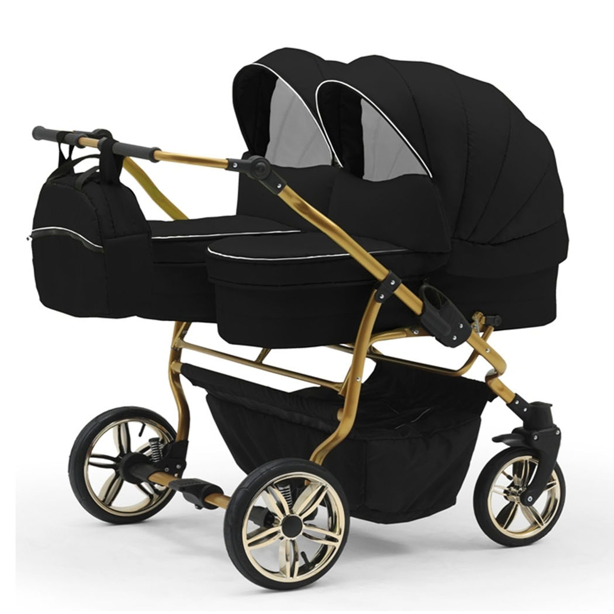 Thumbnail - BabyMerc Zwillingswagen Duet Lux Gold 5 in 1 inkl. Sportsitze, Autositze und Isos in 20 Farben