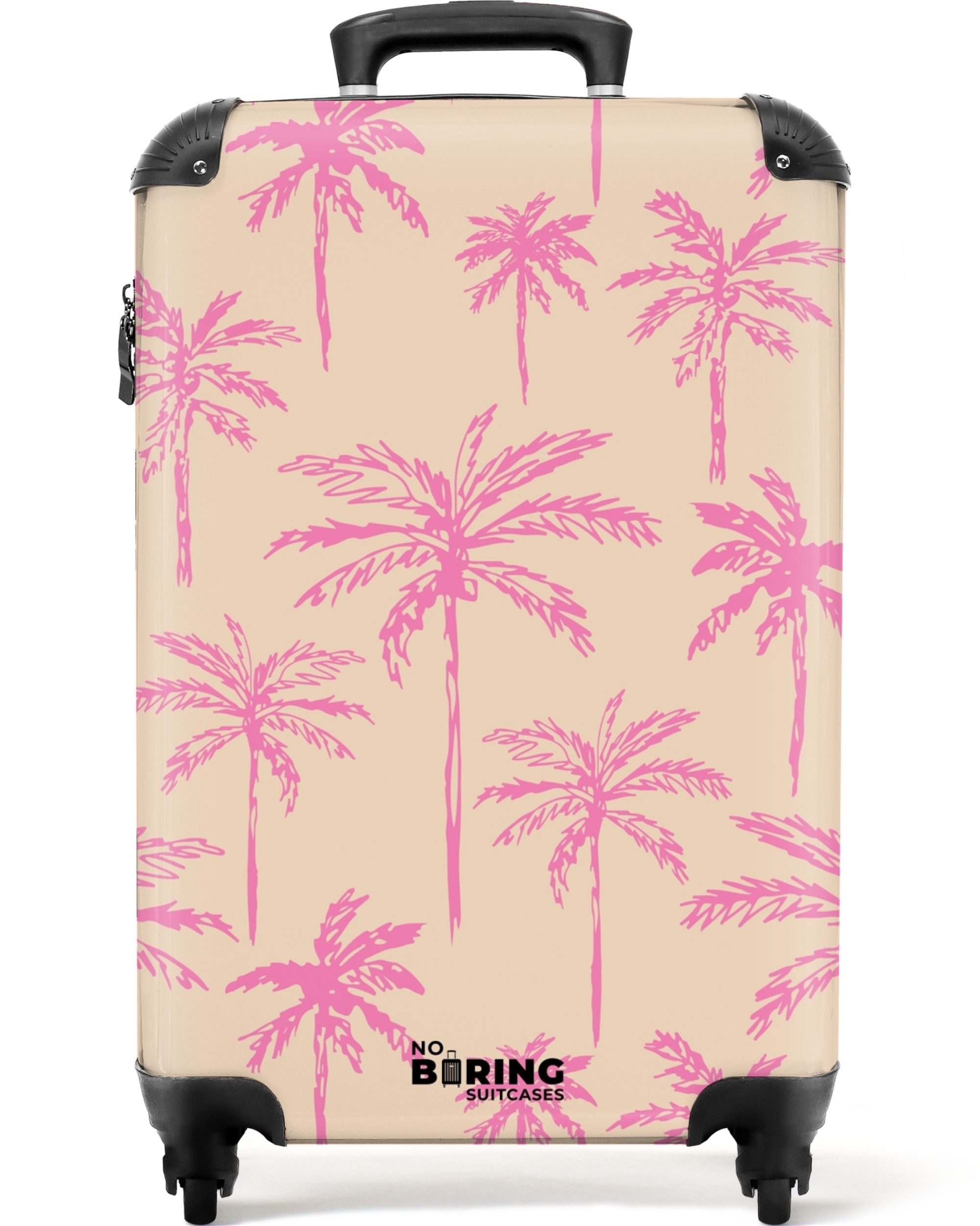 NoBoringSuitcases.com© Hartschalen-Trolley Beige mit rosa Palmen günstig online kaufen