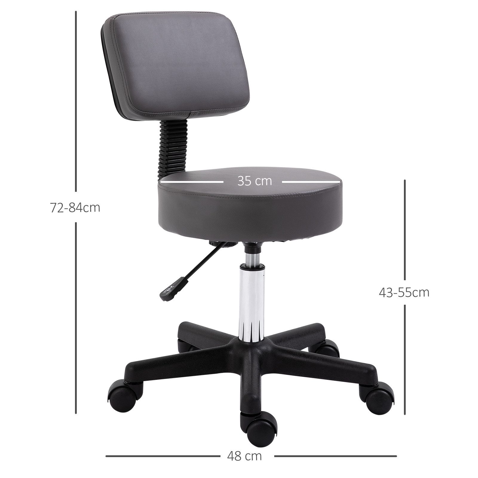 HOMCOM Rollsitz Drehhocker 360° drehbar Bürohocker für Büro Salon Massage Spa (Salonhocker, 1 St., Massagehocker), 360° drehbar, Grau