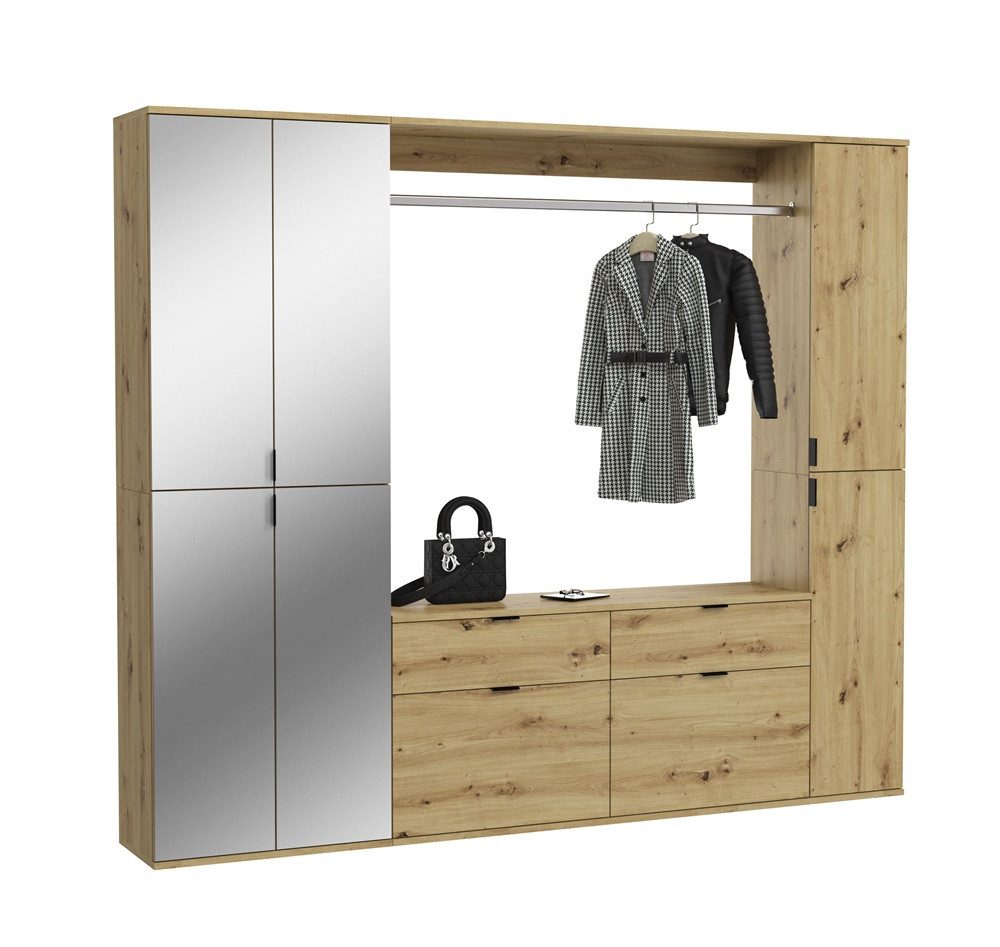 xonox.home Garderoben-Set Garderoben Set Projekt X 3, Artisan Eiche / Spiegeltüren, 3-teilig, (3-St), Kompaktgarderobe