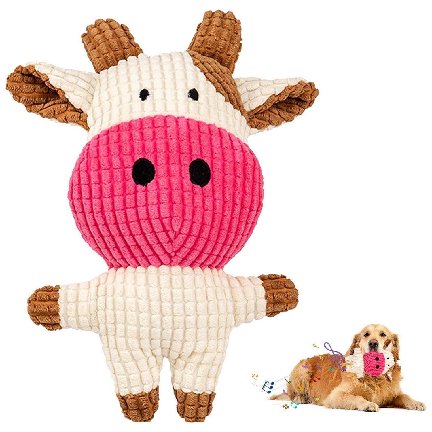 LuxusKollektion Tierquietschie Hundespielzeug Kuh Beige 17x14cm, Textil, (1-tlg)