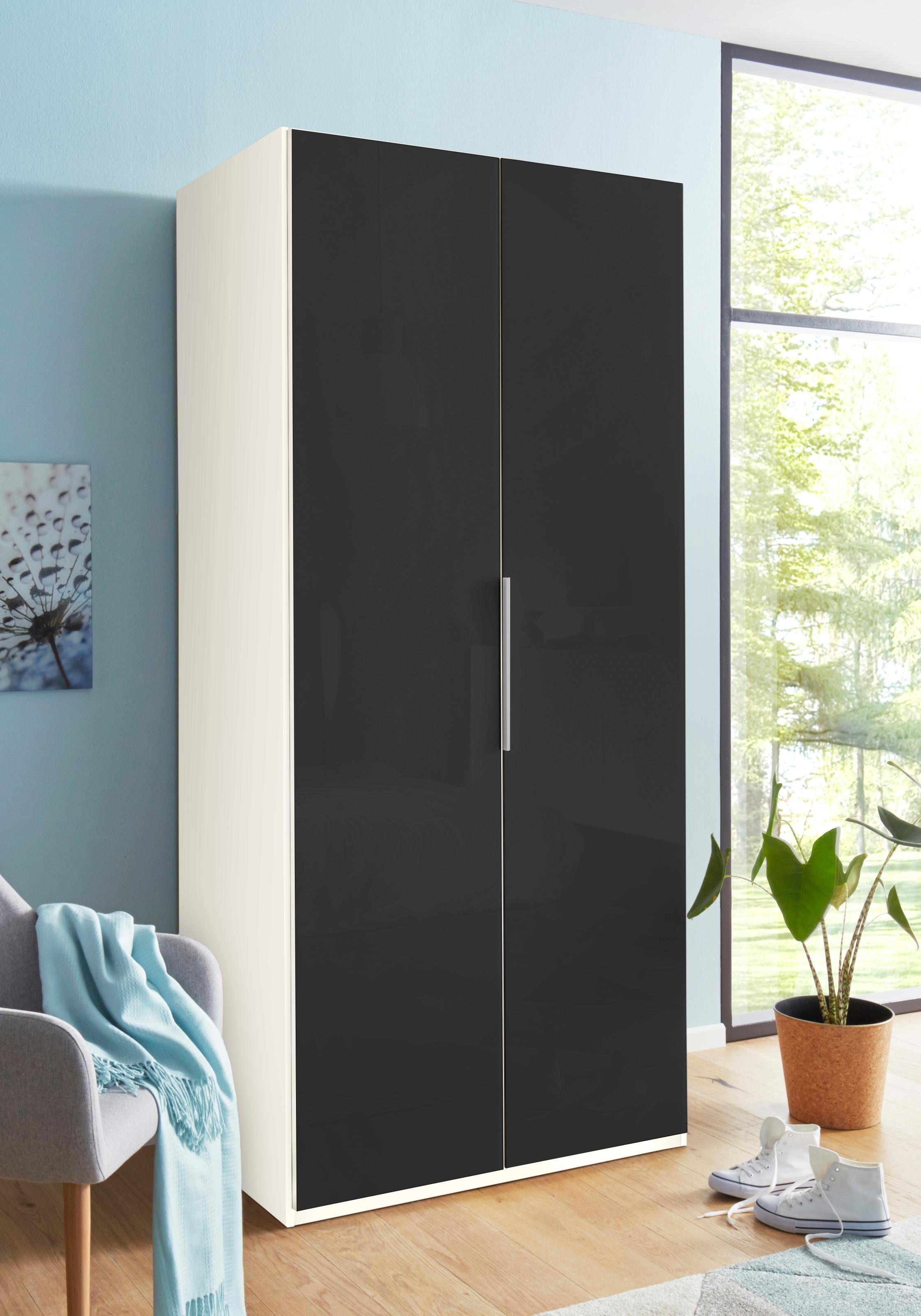 Fresh To Go Kleiderschrank Level Türen vollflächig mit farbigem Glas weiß/Grauglas