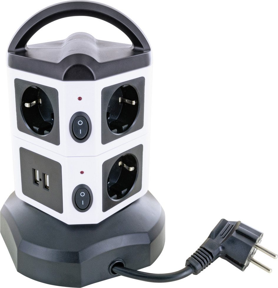 Schwaiger Bürostuhl Schwaiger Steckdosentower 7-fach + 2x USB weiß, Würfelform