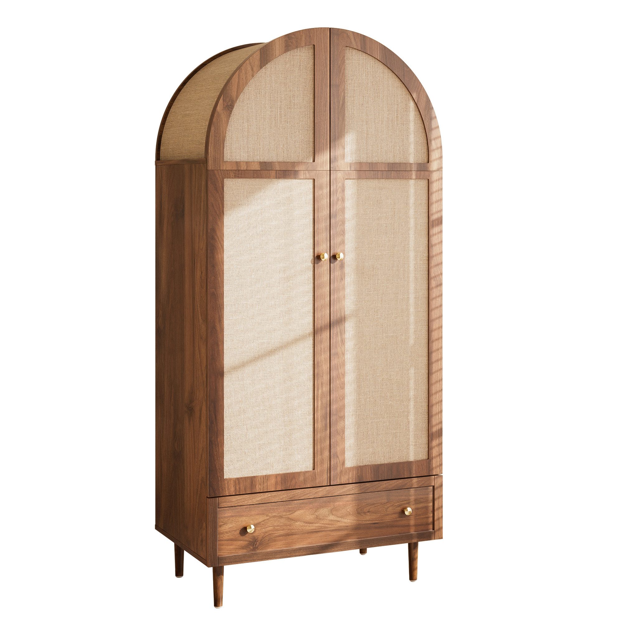 STILVORA Kleiderschrank Kleiderschrank mit Stofftüren&Schublade,Garderobe in Walnussoptik (Garderoben-Set, 1-St., Walnussoptik) Stofftüren, Schublade