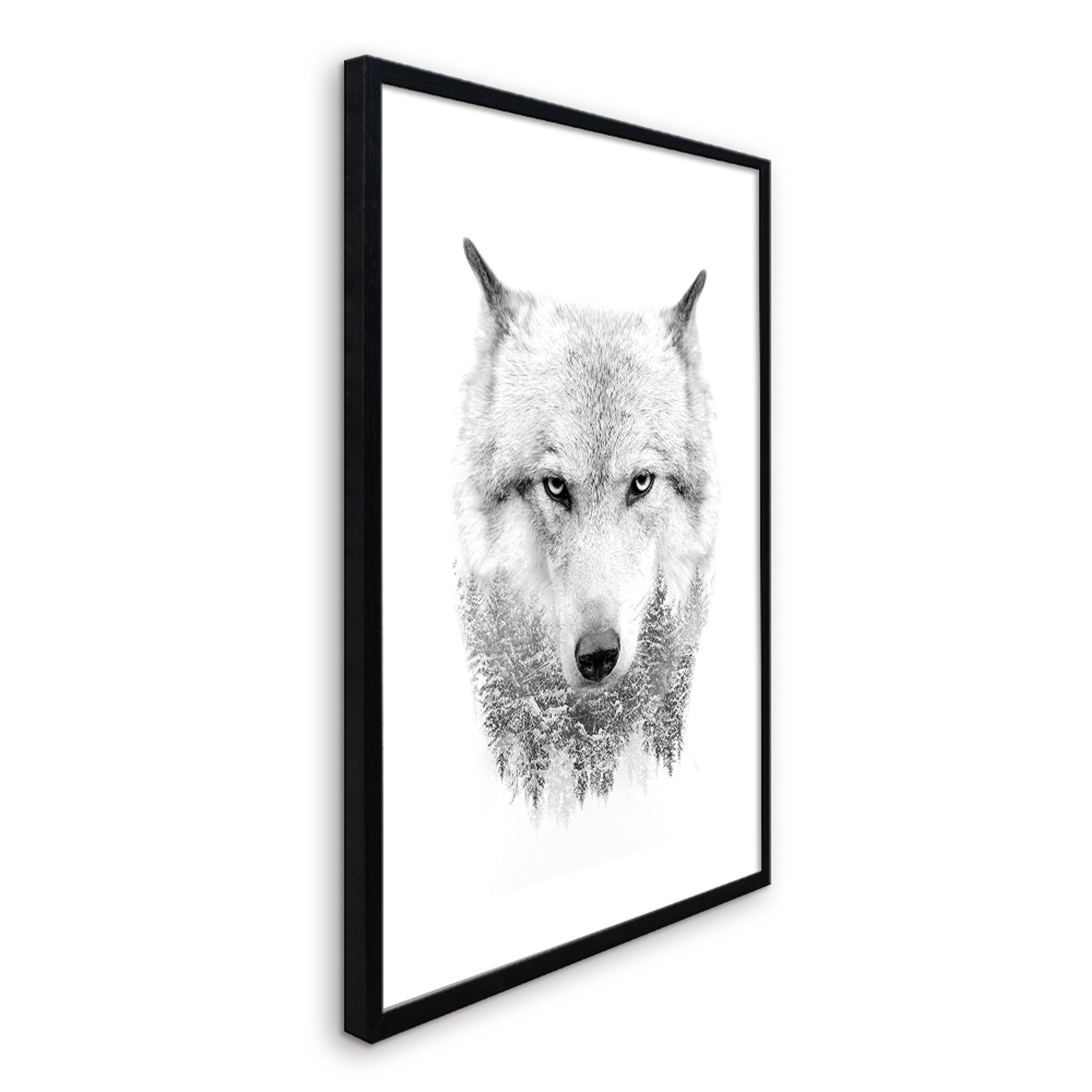 Wandbild Wolf / Holz-Rahmen Design-Poster mit Bild Bild / Rahmen 51x71cm artissimo Wolf, gerahmt mit