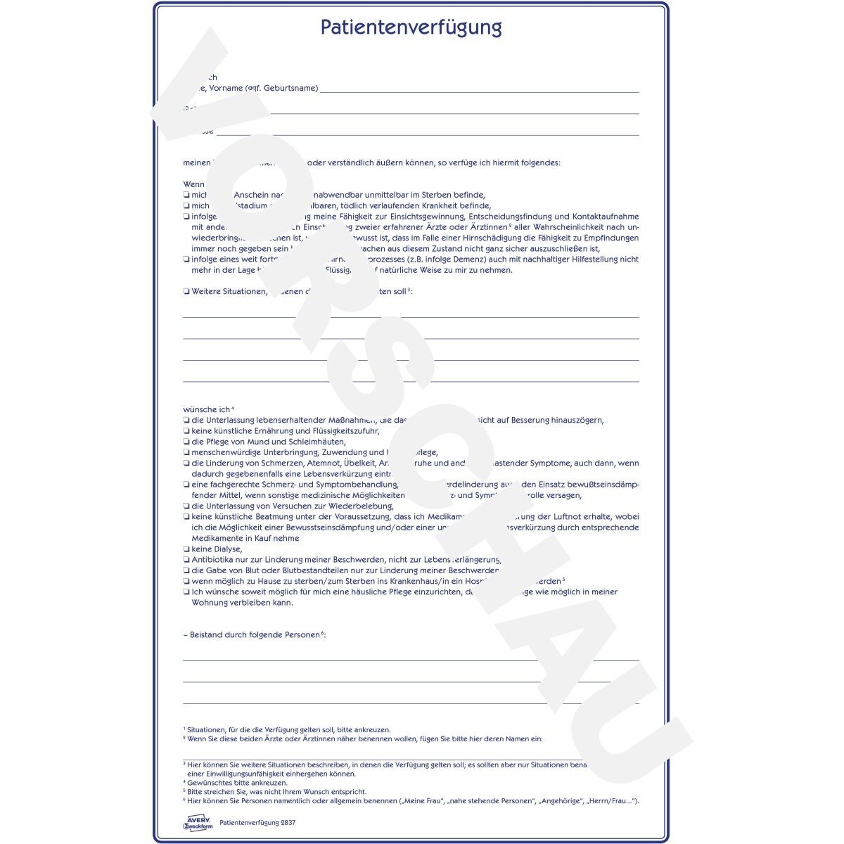 Avery Zweckform Formularblock AVERY Zweckform Patientenverfügung umfangreiches Vordruckset weiß – Bild 4 von 4