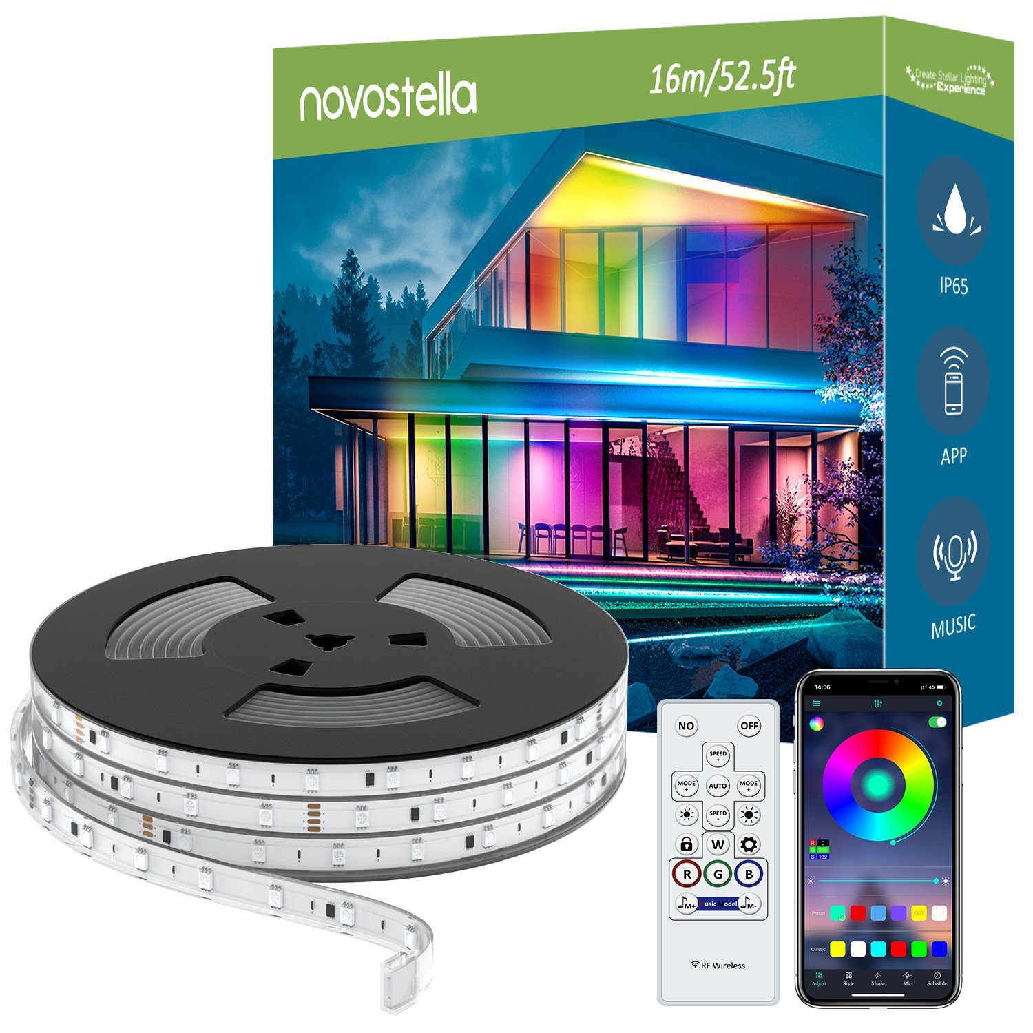 Novostella LED Stripe, RGB Regenbogenfarben Streifen LED Band 16-32M  Lichterkette Wasserdicht