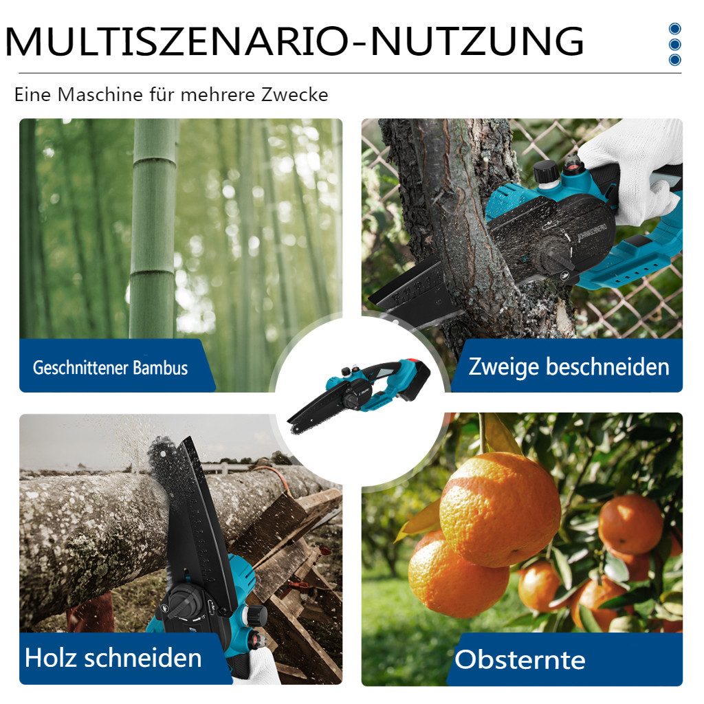 AUDEW Akku-Kettensäge, 6 Zoll 3000W Bürstenlos Kettensäge elektrokettensäge mit 2 Akku