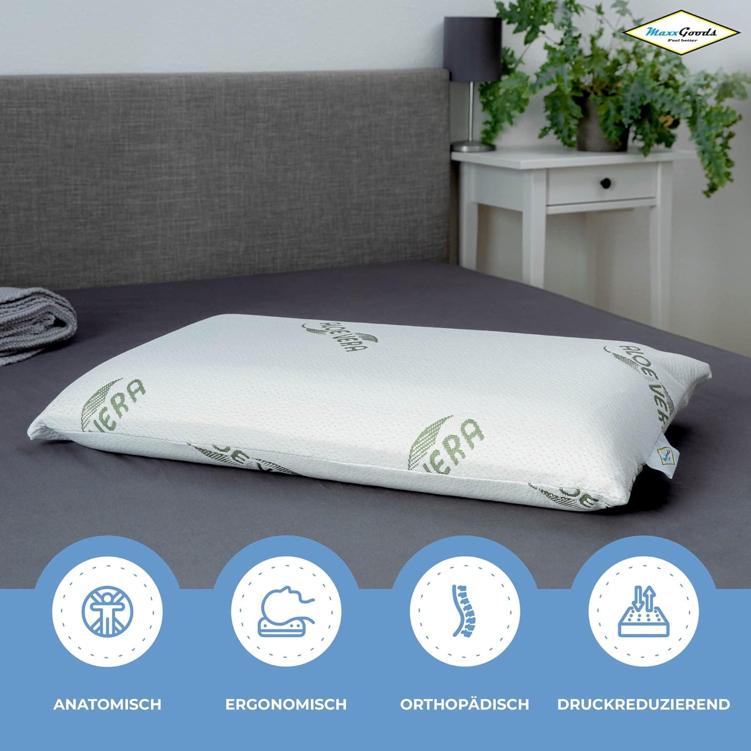 MaxxGoods Gelschaumkopfkissen Orthopödisches Nackenstützkissen 70cm x 42cm günstig online kaufen