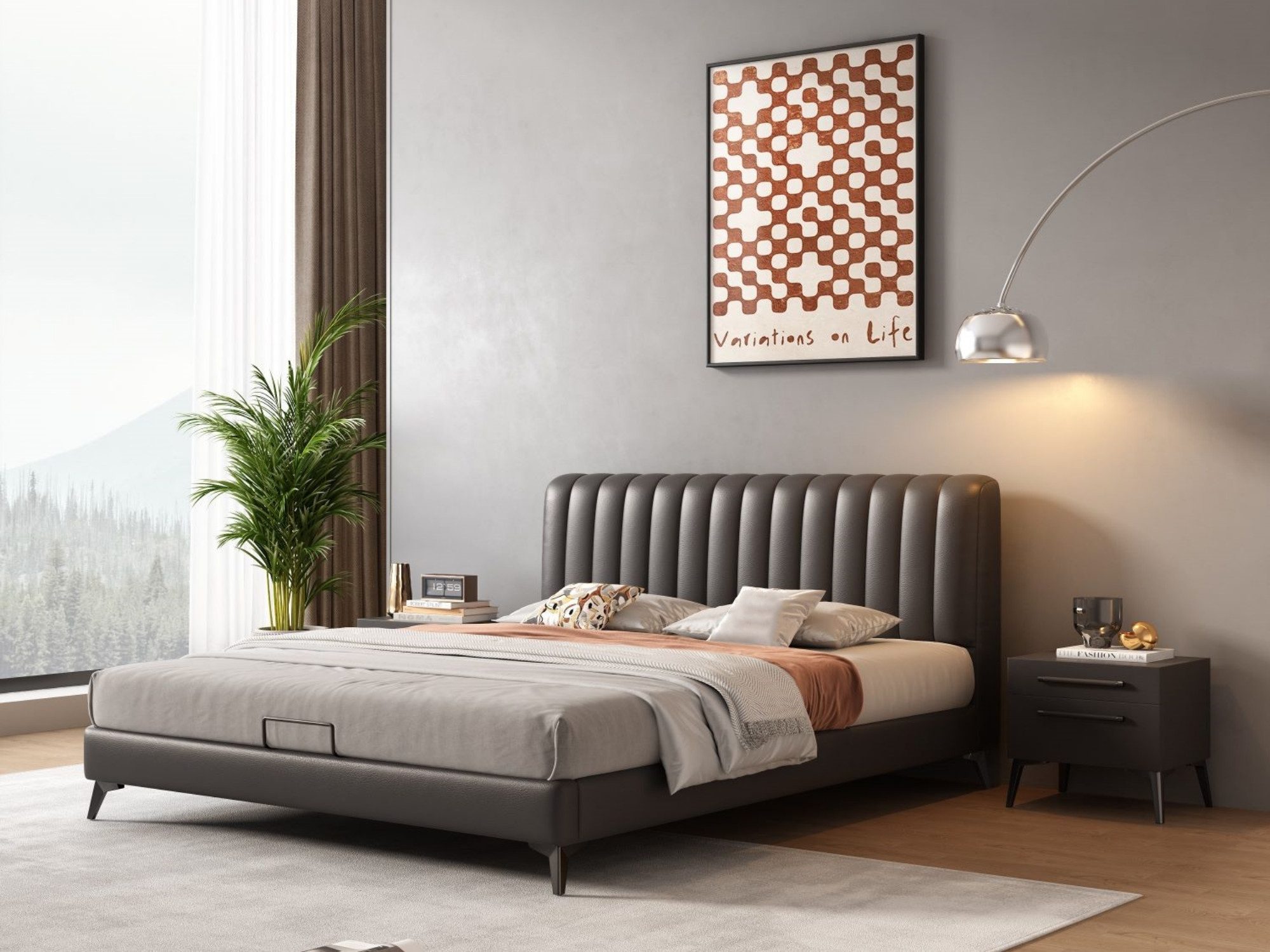 mukuhi Lederbett Polsterbett Echtleder 180x200 cm mit Steppkopfteil