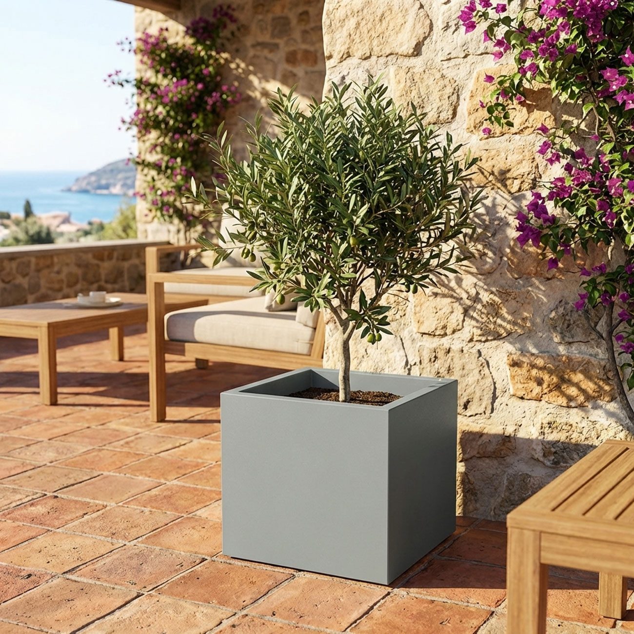 Prosperplast Blumentopf ETHICK Blumentopf Quadratisch 58cm Pflanzkasten 91L Kunststoff Grau (1 St., 1er-Set & 2er-Set & 3er-Set), B58,0 x L58,0 x H45,0 cm/Frostsicher & UV-beständig
