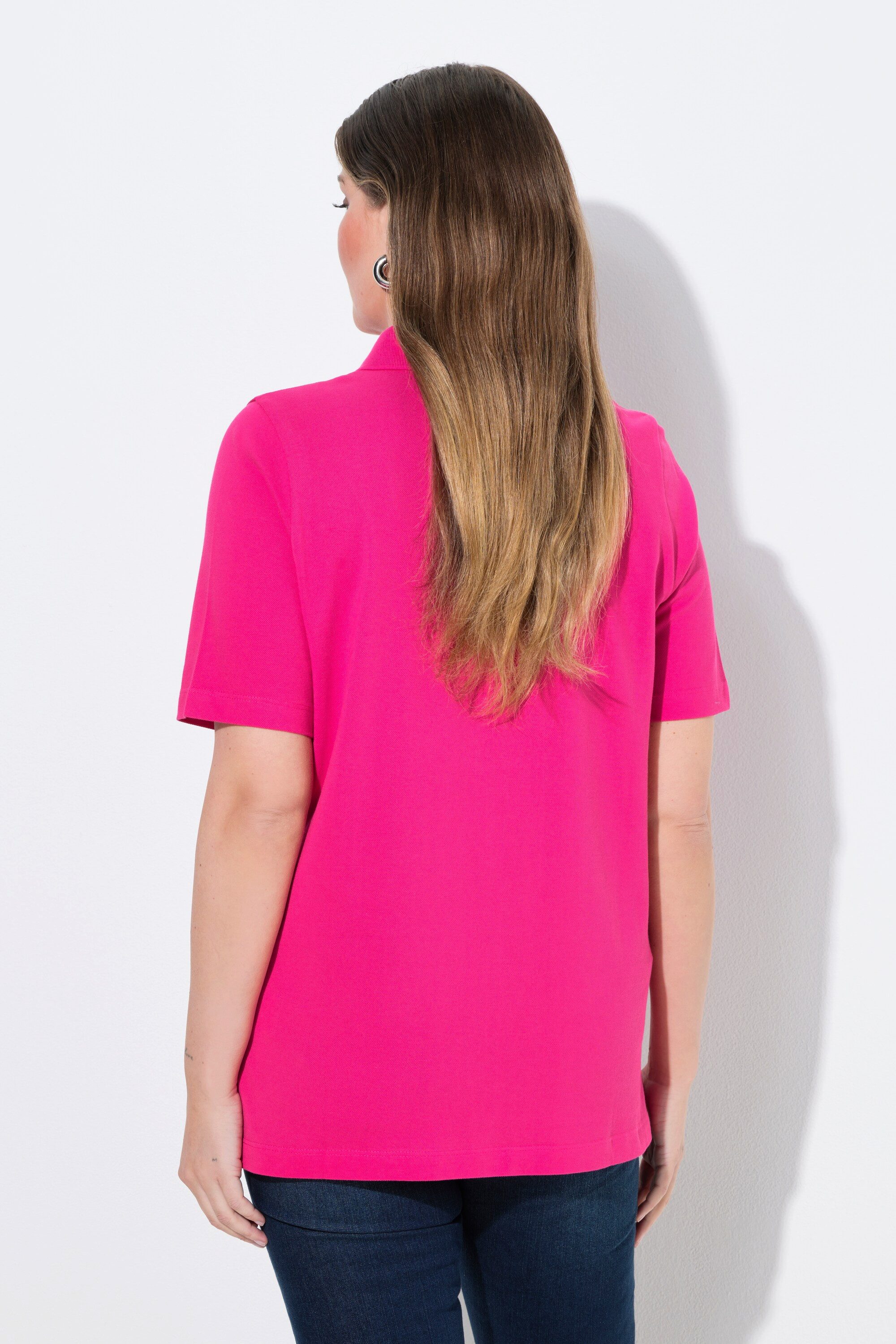 Ulla Popken Poloshirt Poloshirt längere Knopfleiste Polokragen Halbarm
