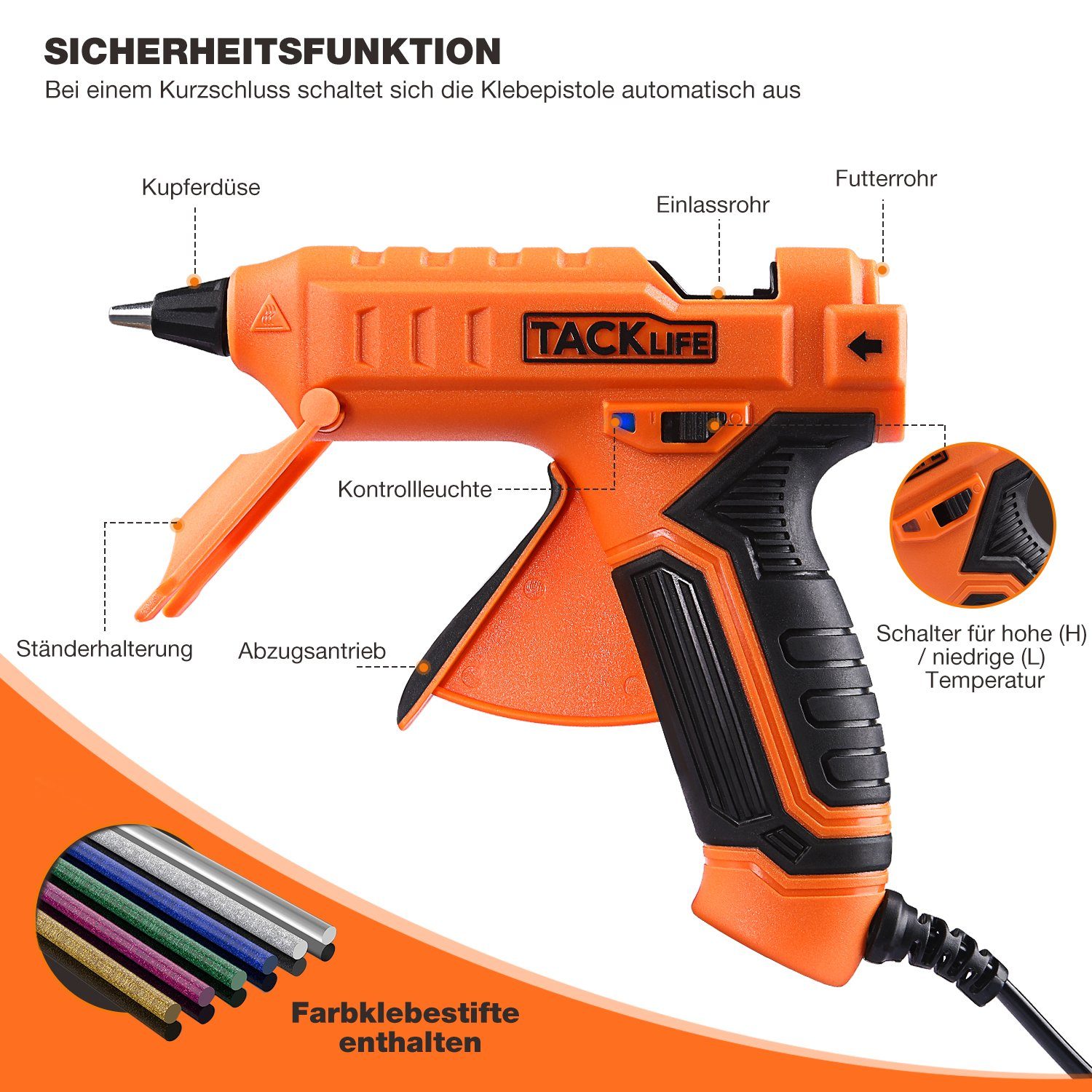TACKLIFE Heißklebepistole 30W mit 60pcs Klebestick