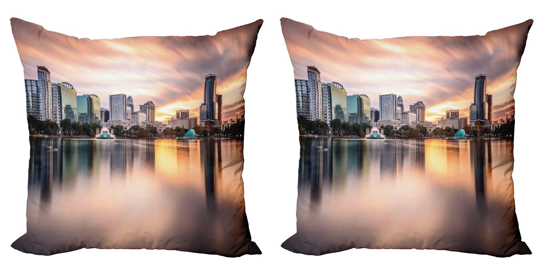 Kissenbezüge Modern Accent Doppelseitiger Digitaldruck, Abakuhaus (2 Stück), Landschaft Downtown City Skyline