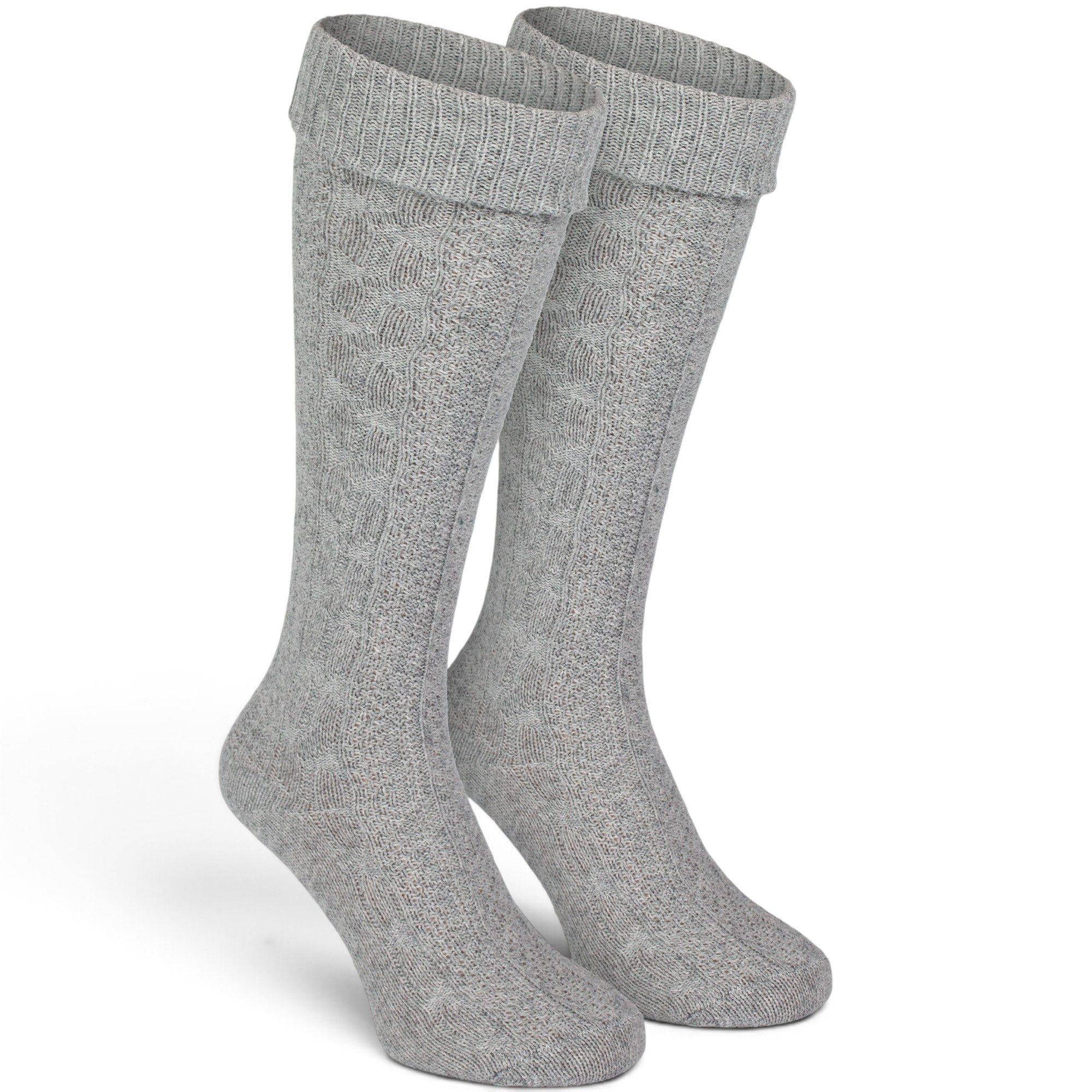 Black Snake Trachtensocken Kniebundstrümpfe mit Zopfmuster fürs Oktoberfest für Damen und Herren (Kniestrumpf, 1-Paar, Grau 39/42) Kniehoch mit breitem Umschlag – Bild 2 von 5