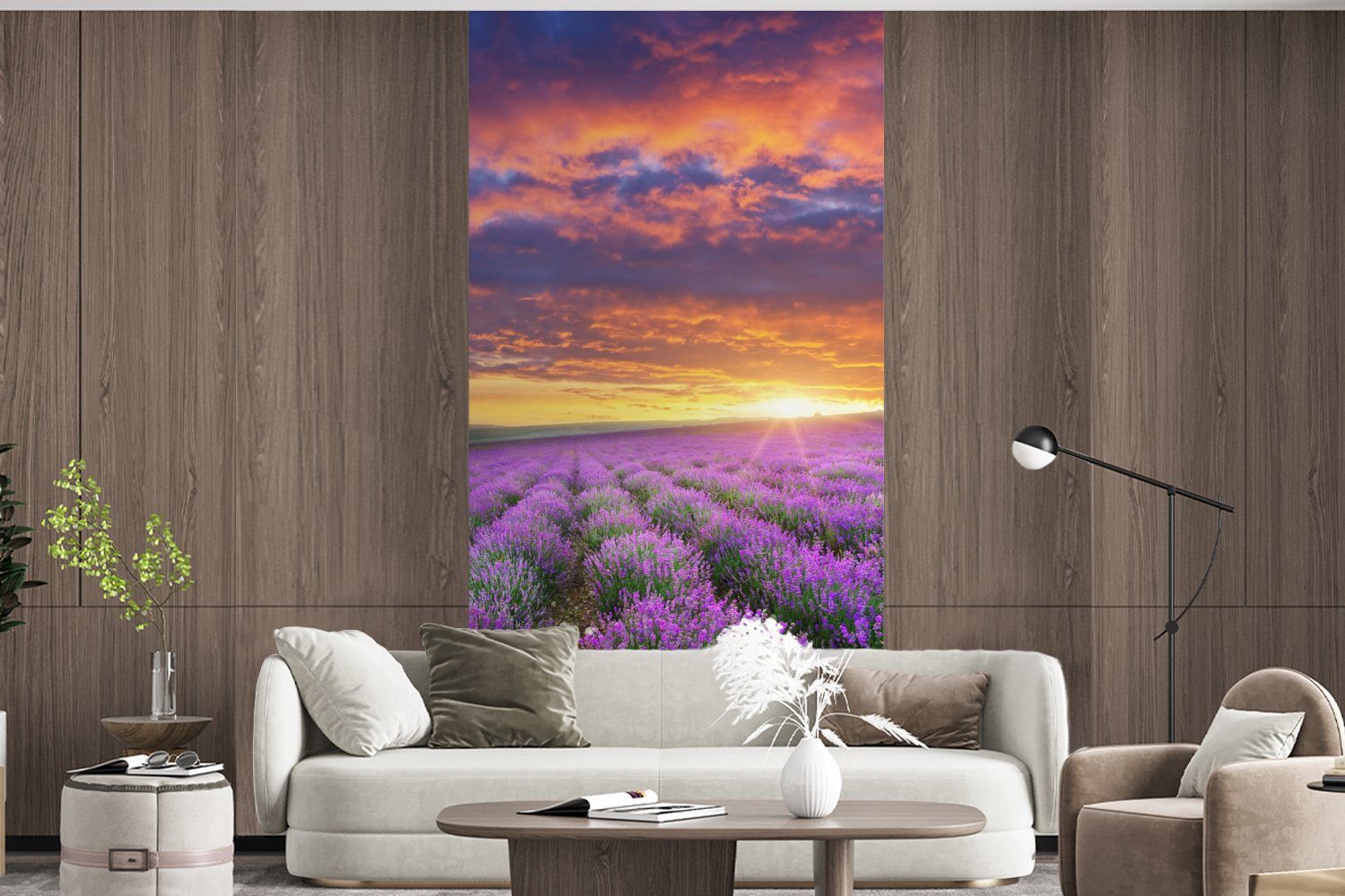 Wohnzimmer Fototapete Matt, Fototapete bedruckt, für Schlafzimmer - Frühling, MuchoWow Lavendel Küche, Vliestapete Wolken (2 - St),