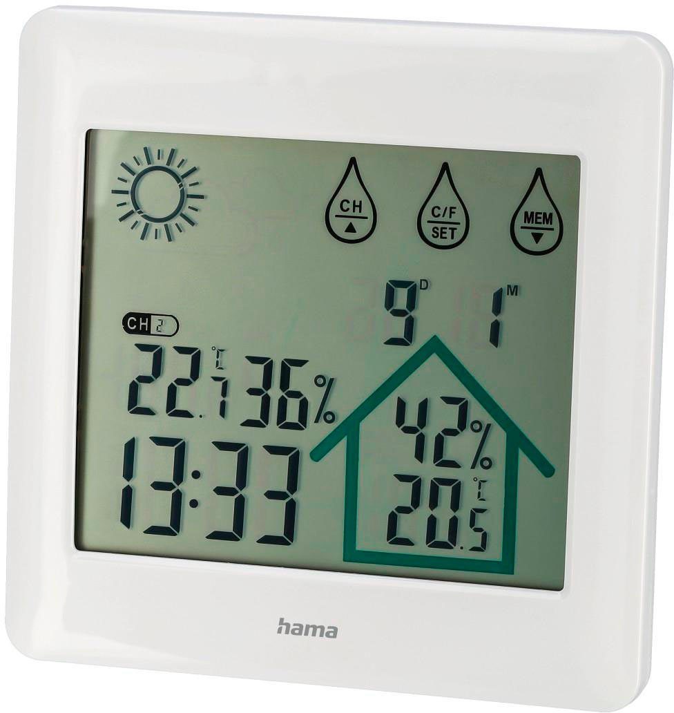 Wettervorhersage Funk-Wetterstation Uhrzeit, Außensensor, Luftfeuchte, (Temperatur, Datum) mit Funkwetterstation Hama