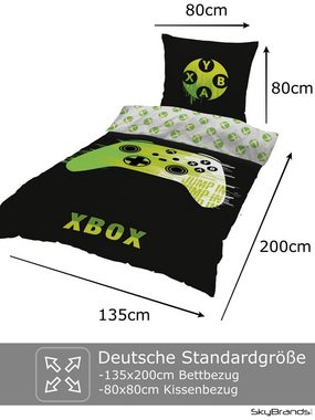 Jugendbettwäsche Xbox Bettwäsche 135x200 cm 80x80 [Baumwolle] Gaming Jugendliche, SkyBrands