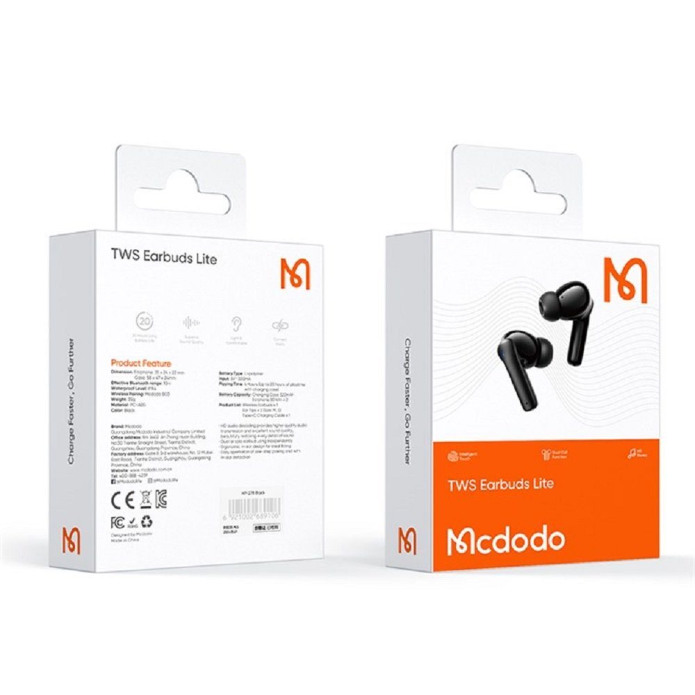 Bluetooth TWS Weiß mcdodo Wireless 5.1 Touch Earbud Kopfhörer Control In-Ear-Kopfhörer wireless IPX4