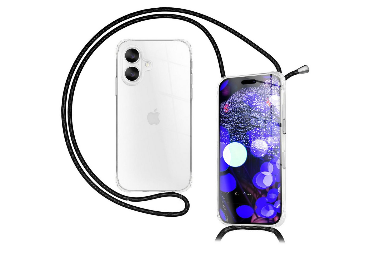 Nalia Smartphone-Hülle Apple iPhone 17 16 cm (6,3 Zoll), Klare Hülle mit Band zum Umhängen / 160cm Handy Kette Verstellbar