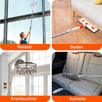 Lollanda Fensterreiniger Fensterwischer mit Teleskopstiel 2 in 1 Teleskopstange, Fensterputzer 180° Rotationskopf von 29 bis 210cm