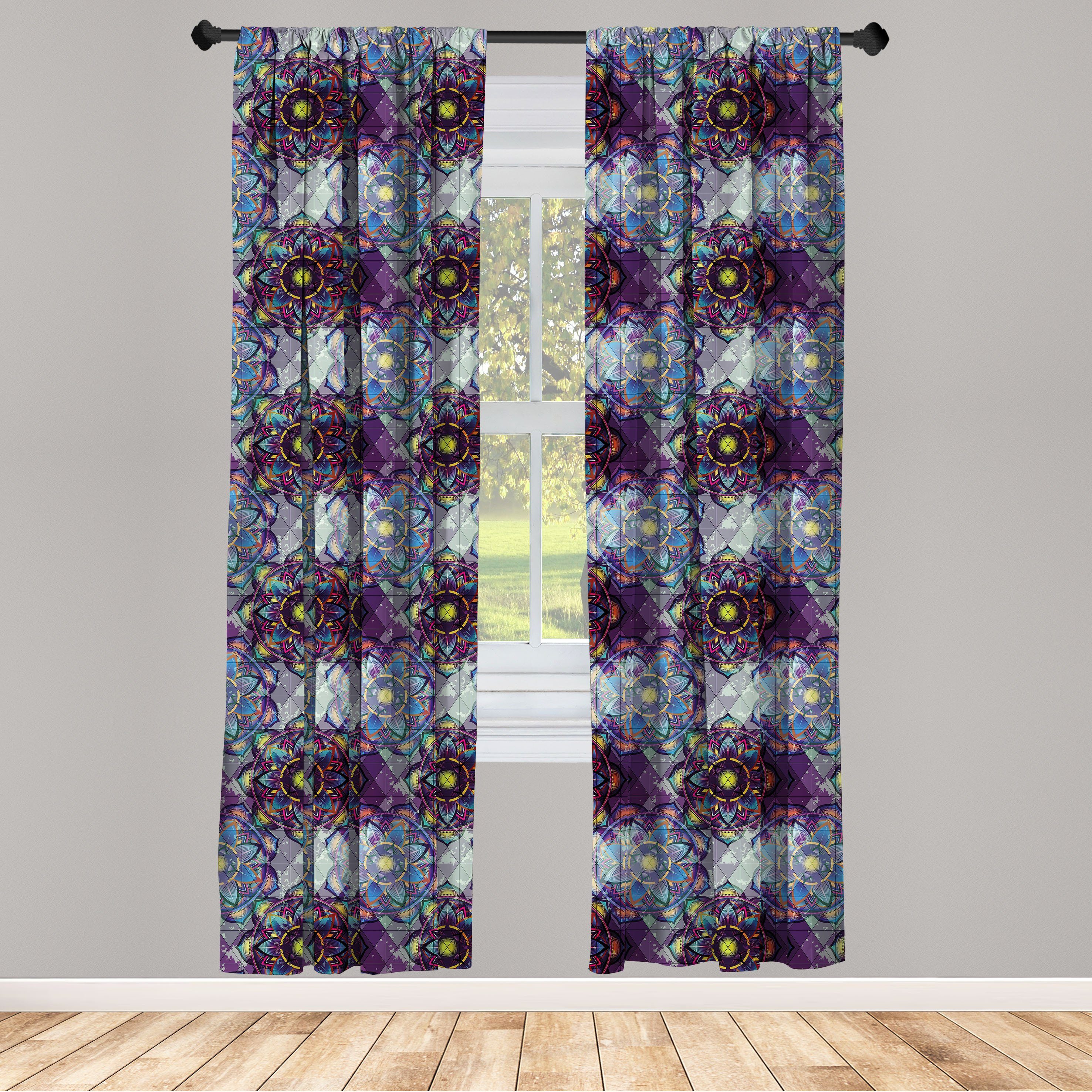 Gardine Vorhang für Wohnzimmer Schlafzimmer Dekor, Abakuhaus, Microfaser, Blatt Grunge Futuristic Mandala