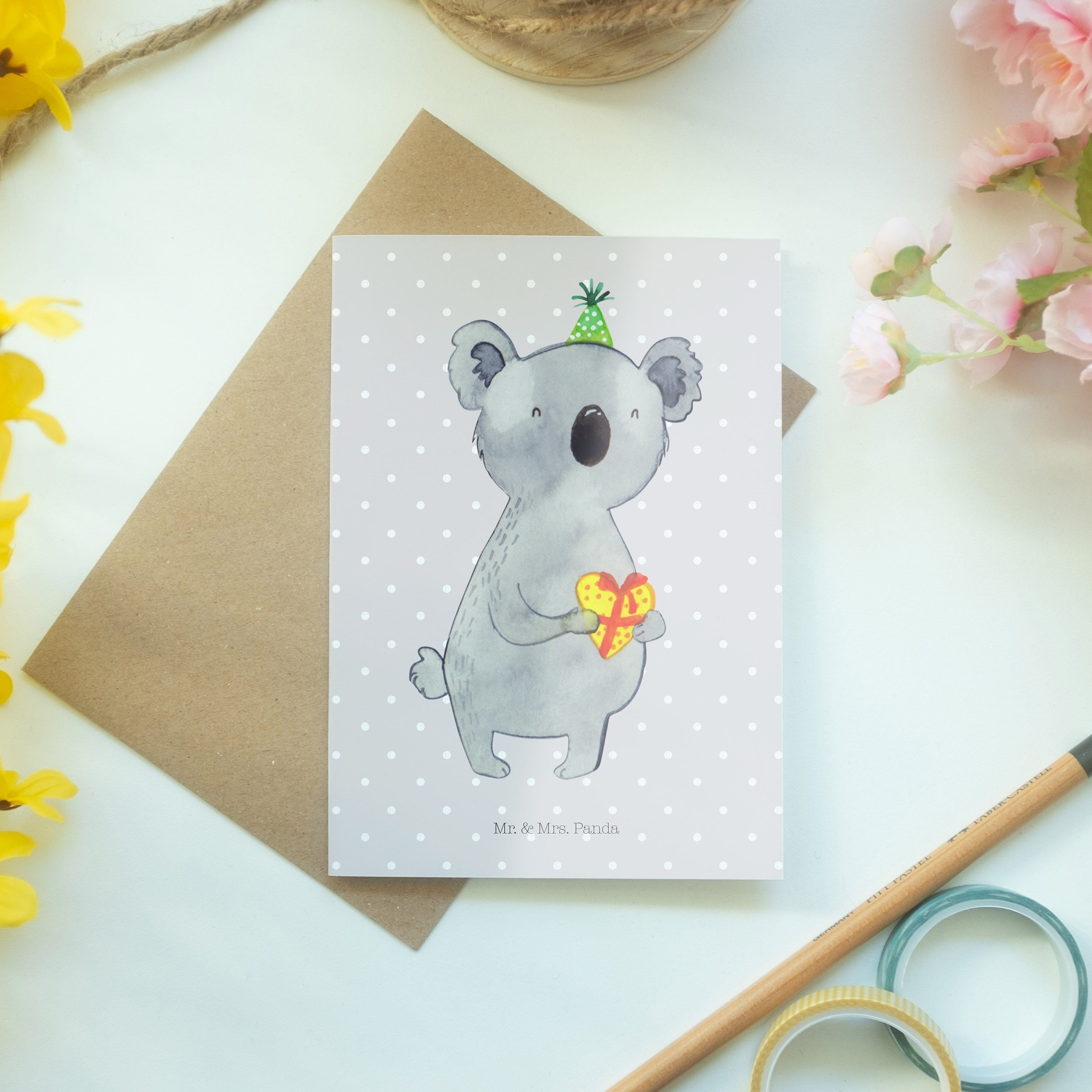 Mr. & Mrs. Panda Grußkarte Koala Geschenk, Glückwunschkarte, Grau Pastell, Klappkarte, Grußkarte, dankeskarten weihnachtskarten abiturkarte
