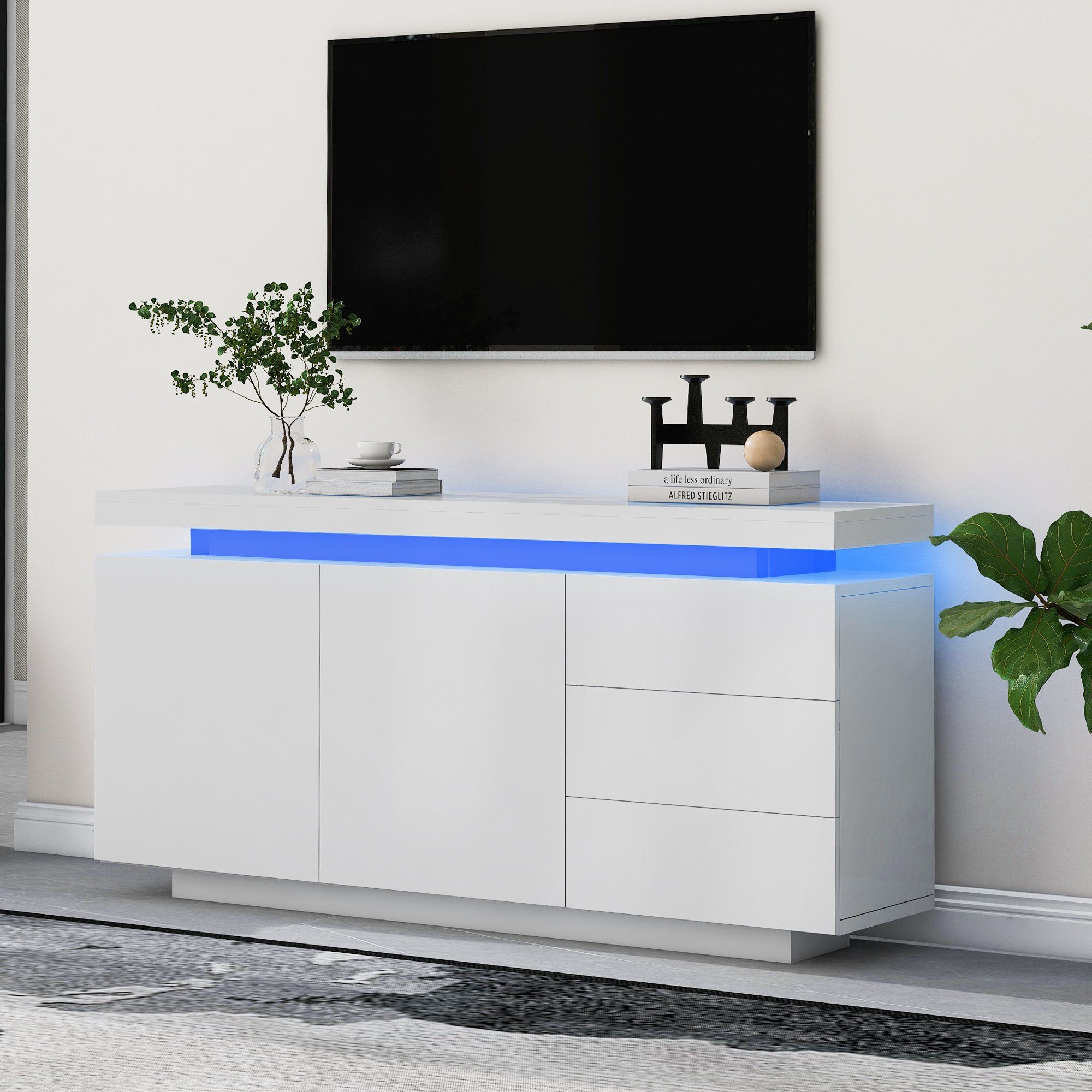 OKWISH Sideboard Schubladenkommode (Hochglanz mit LED günstig online kaufen