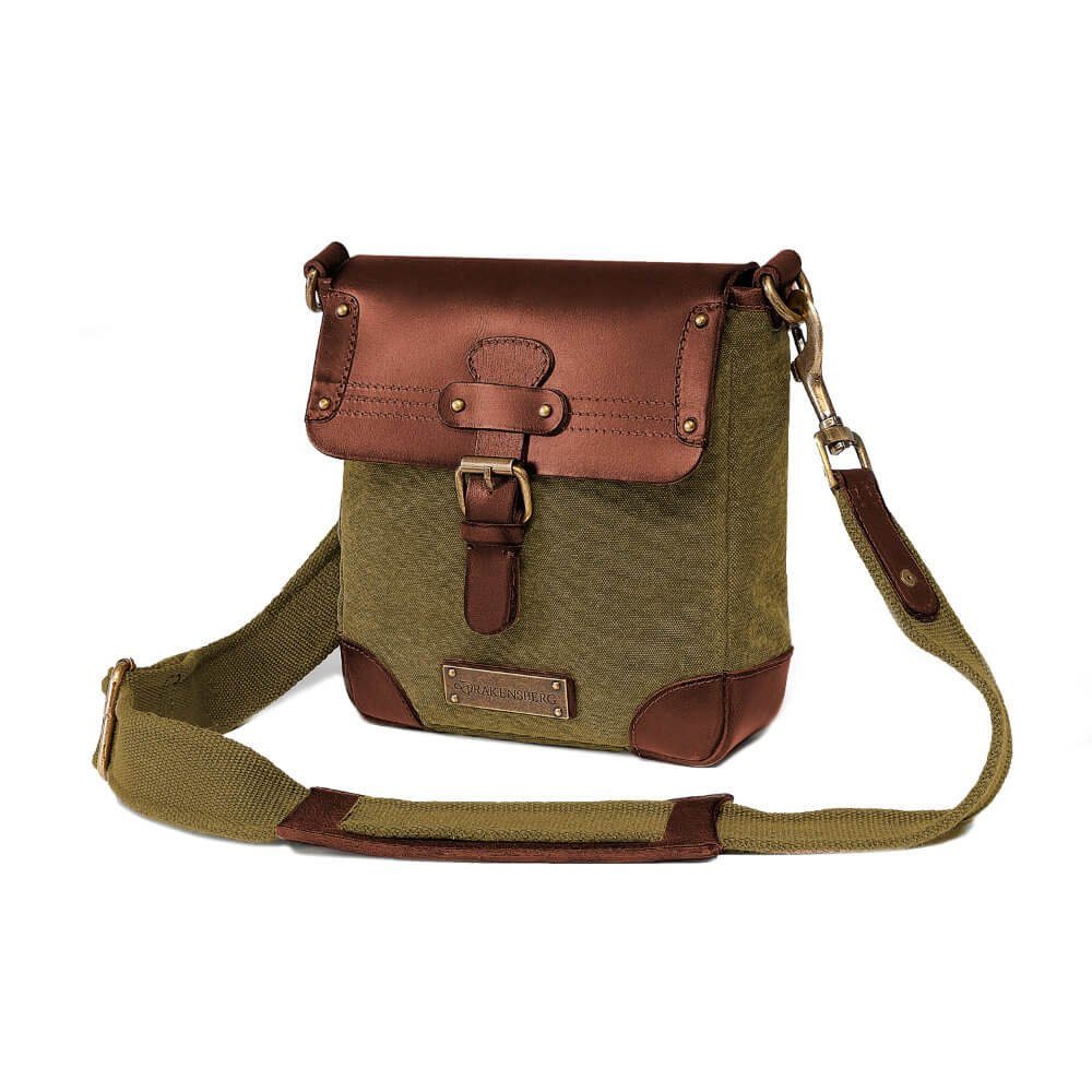 DRAKENSBERG Umhängetasche Messenger Bag »Mila« Oliv-Grün, kleine unisex Schultertasche, handgemacht aus Canvas und Büffelleder