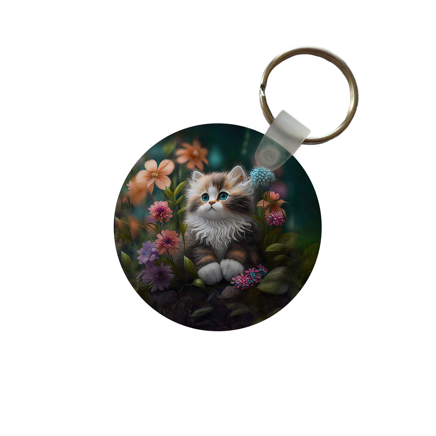 Schlüsselanhänger Kätzchen - Illustration - Blumen - Natur - Katze