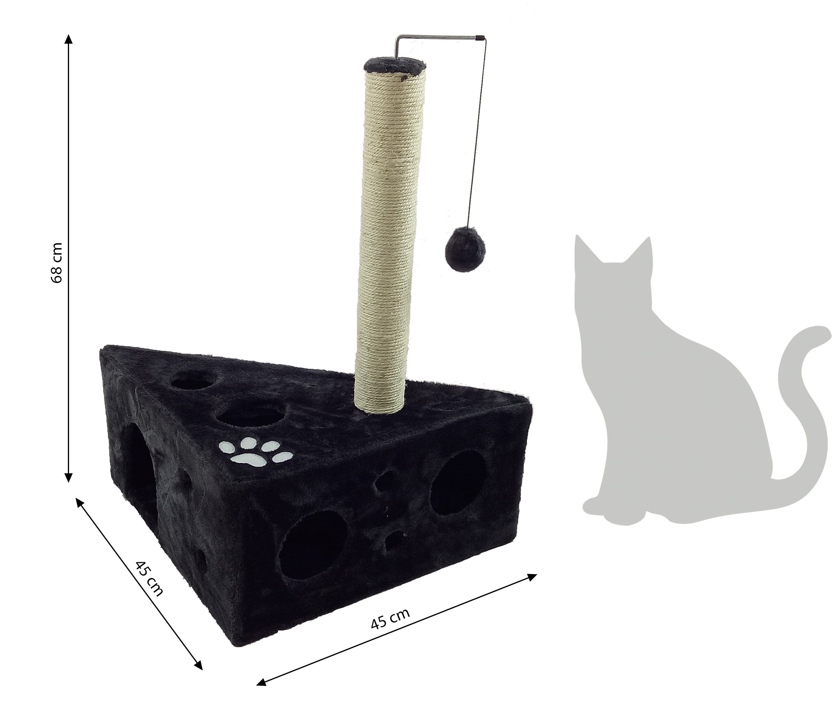 Thumbnail - Dehner Kratzbaum Tammy, 68 x 45 cm, Plüsch/Fleece/Sisal, schwarz, kuscheliger Spielbaum mit Plüsch-Höhle und Sisalstamm