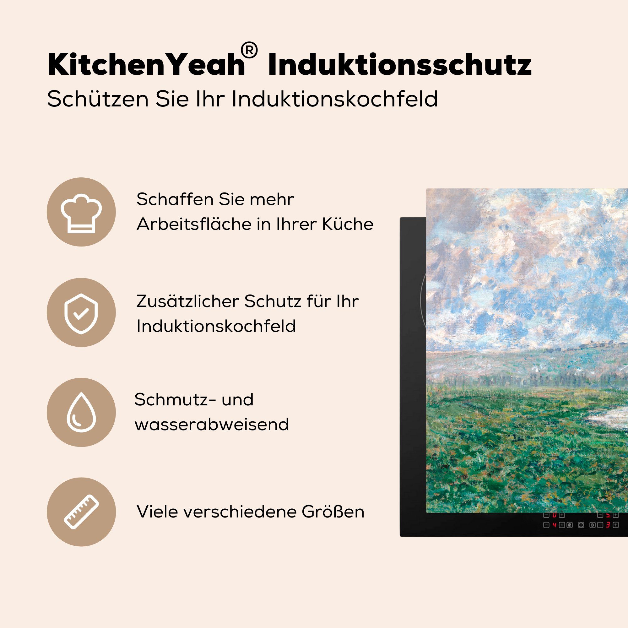 MuchoWow Herdblende-/Abdeckplatte Vetheuil küche cm, Arbeitsplatte tlg), von Gemälde Seine Ceranfeldabdeckung, bei für Vinyl, (1 - Monet, Claude 83x51