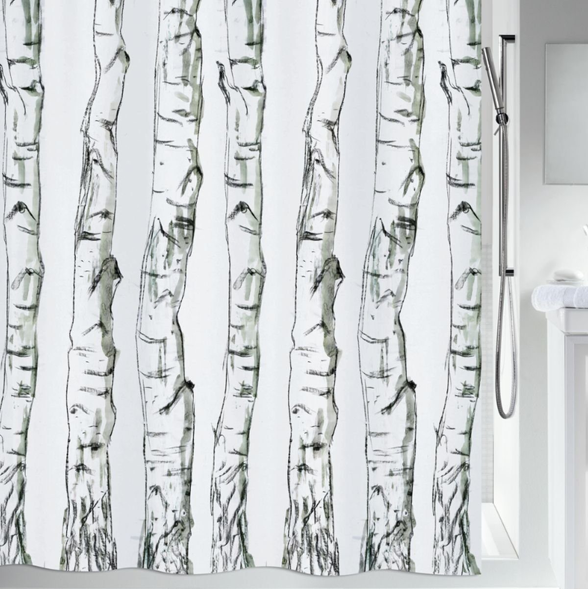 spirella Duschvorhang WOOD, Premium Textil-Duschvorhang, 100% Polyester, wasserabweisend, Anti-Schimmel-Effekt, waschbar 30°, Made in Europe, Farbe schwarz-weiß, Размер 180 x 200 cm