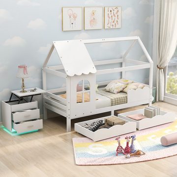 Fangqi Kinderbett Einzelbett 200x90 mit Bettkästen und Fallschutz, Jugendbett, Kinderbett (1-tlg)