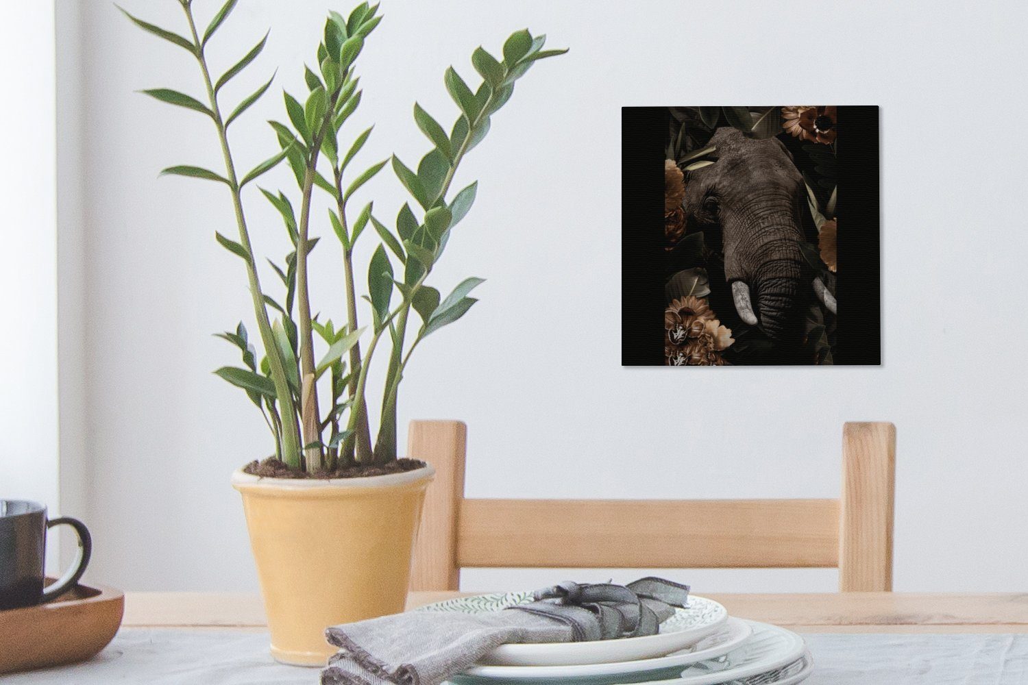 Tiere - Blumen Blätter, Wohnzimmer Elefant für St), Leinwand OneMillionCanvasses® (1 - Leinwandbild Bilder Schlafzimmer -