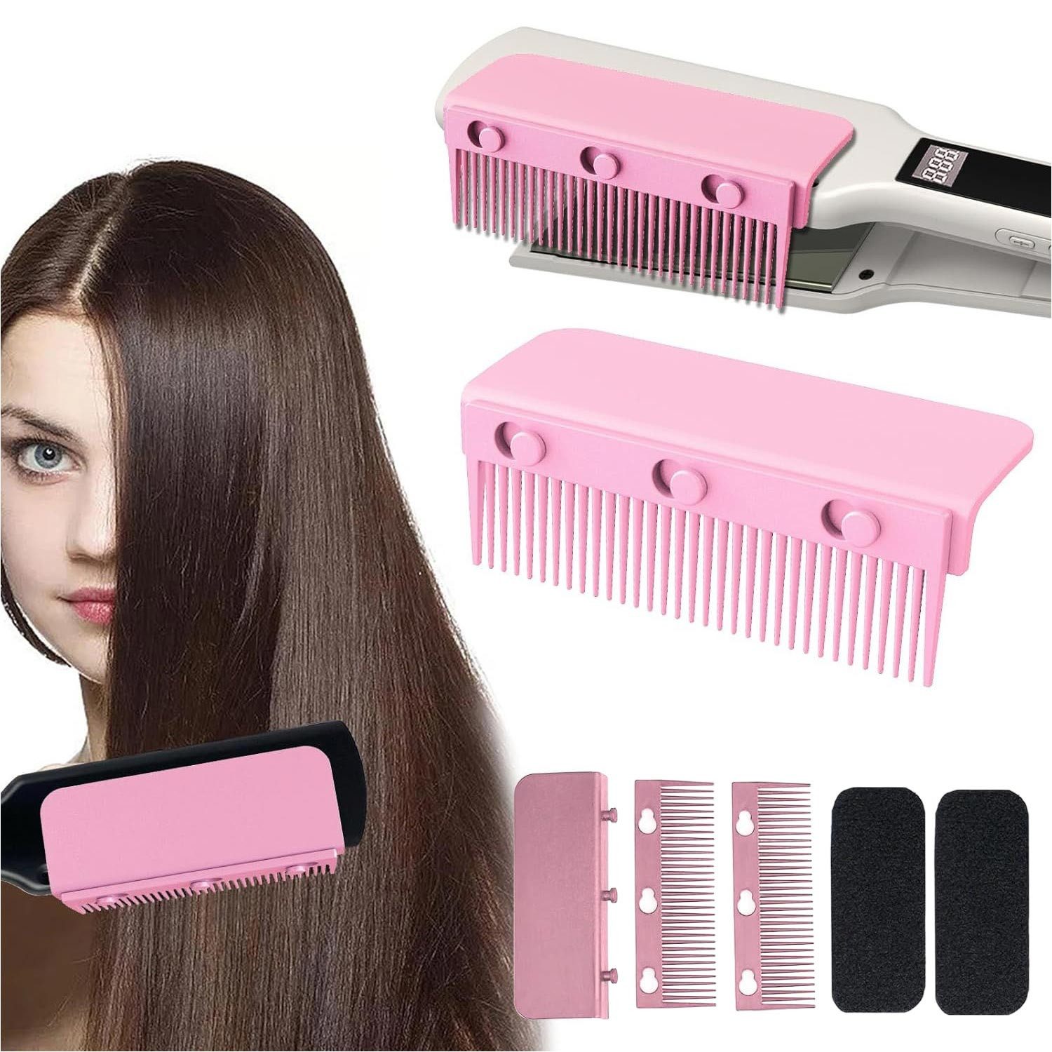 Refttenw Haarbürste für Glätteisen, Abnehmbar Glätteisen Kammaufsatz, Haarglätter Bürste