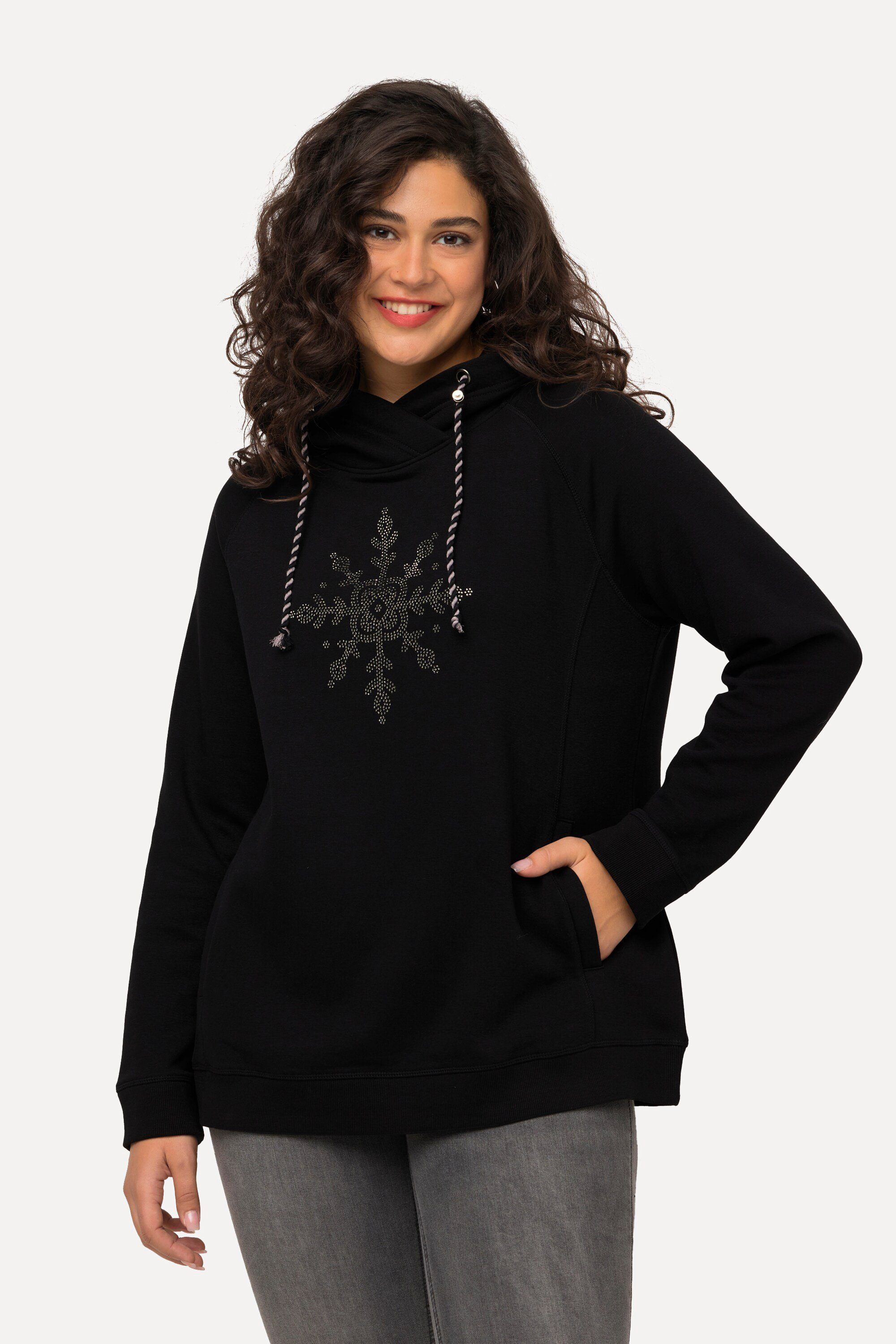 Ulla Popken Sweatshirt Sweatshirt Eisstern Stehkragen Taschen Langarm schwarz