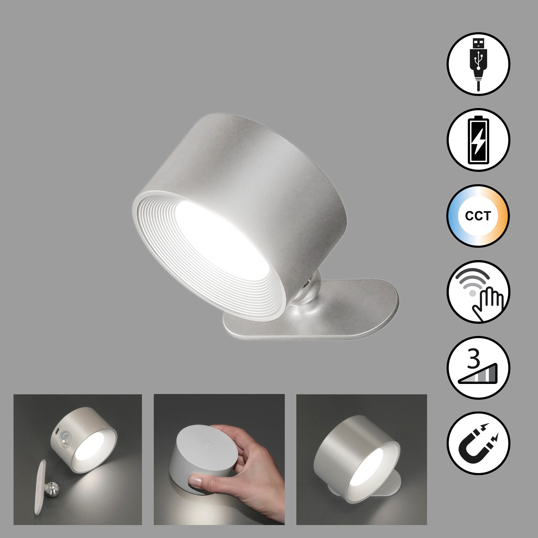 easy! BY FHL LED Wandleuchte Magnetic, Dimmfunktion, Farbsteuerung, USB-Ladefunktion, LED fest integriert, Tageslichtweiß, lange Leuchtdauer